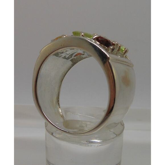 Vintage Gemstone Sterling Silver Ring Size 7 1990's Garnet Citrine Topaz Peridot - Picture 11 of 12